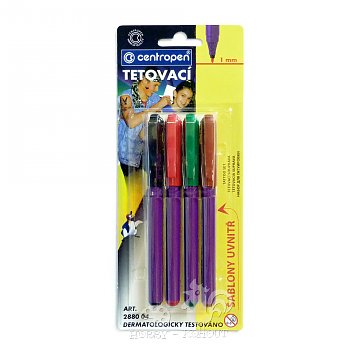 Tetovací fixy - popisovače na tělo 4 ks sada