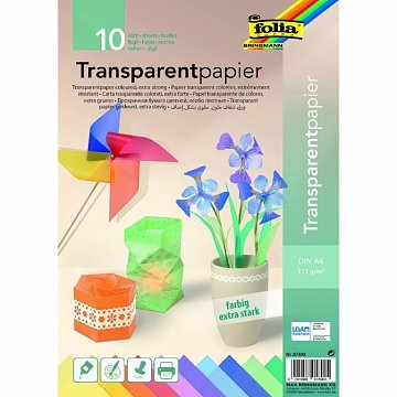 Barevné transparentní papíry 115g Folia A4 - sada 10 ks