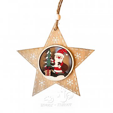 Dřevěný závěs - hvězda a Santa 11 cm