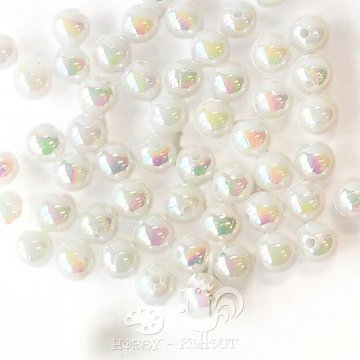 Korálky plast 8 mm duhové - 10 ks bílé