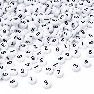 Korálky číslice bílé plast 7 mm 10 g