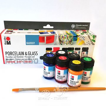 Barvy na porcelán a sklo Marabu lesklé - sada 6 ks