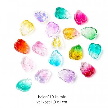 Korálky lístky skleněné - 10 ks mix, poslední 1 balení