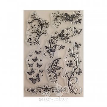 Razítko silikon 11x16 cm Motýlci a ornamenty