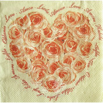 Ubrousek na decoupage - vzor 2307 srdce růže 25x25 cm