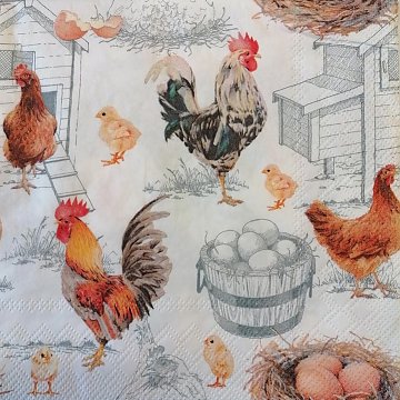 Ubrousek na decoupage - vzor 1503 kohouti, slepice