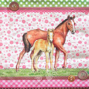 Ubrousek na decoupage - vzor 4108 koně, růžová
