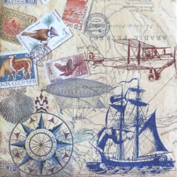 Ubrousek na decoupage - vzor 2010 loď, mapa