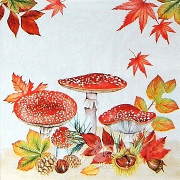 Ubrousek na decoupage - vzor 2702 houby muchomůrky, podzim