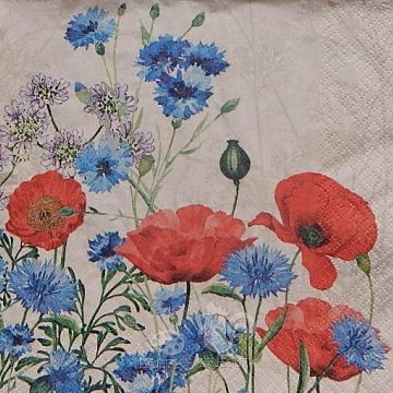 Ubrousek na decoupage - vzor 0402 máky, chrpy eco
