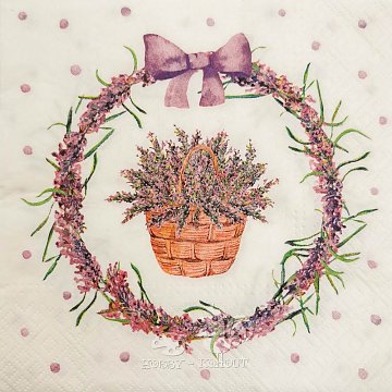 Ubrousek na decoupage - vzor 0101 levandule, věnec, košík