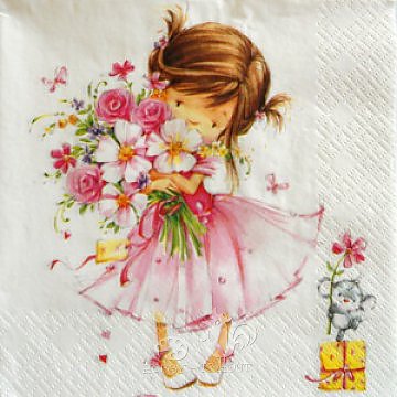 Ubrousek na decoupage - vzor 1052 holčička a kytky