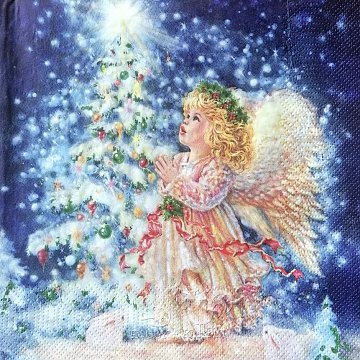 Ubrousek na decoupage - vzor 3453 andílek, stromeček