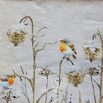 Ubrousek na decoupage - vzor 4453 ptáčci zima Robin