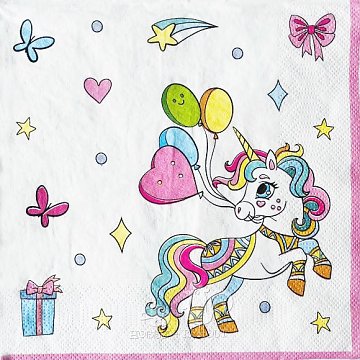Ubrousek na decoupage - vzor 0907 jednorožec, balonky