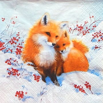 Ubrousek na decoupage - vzor 2650 dvě lišky, zima