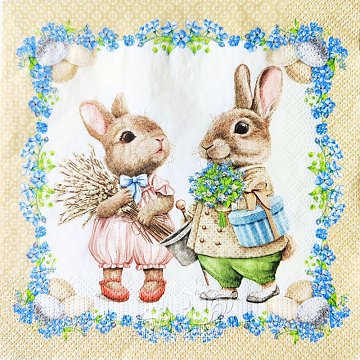 Ubrousek na decoupage - vzor 1405 dva zajíčci, pomněnky