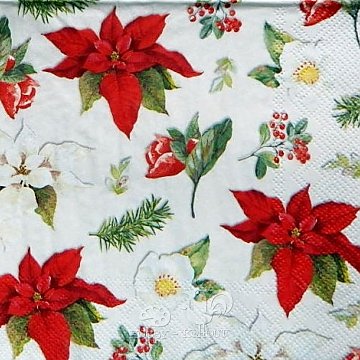 Ubrousek na decoupage - vzor 3509 vánoční růže