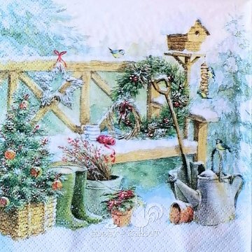 Ubrousek na decoupage - vzor 3408 zátiší lavice, vánoce