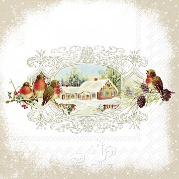 Ubrousek na decoupage - vzor 4409 ptáčci zima, ornament