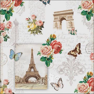 Ubrousek na decoupage - vzor 1813 retro růže, Paříž - poslední 1 ks