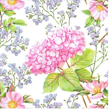 Ubrousek na decoupage - vzor 0719 hortenzie, pomněnky