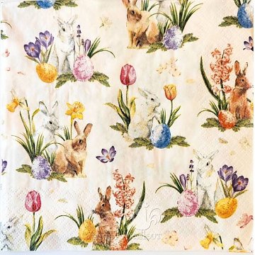 Ubrousek na decoupage - vzor 1409 zajíčci mini, kytičky