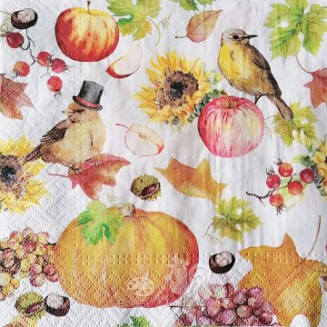 Ubrousek na decoupage - vzor 2613 podzim, dýně, ptáček