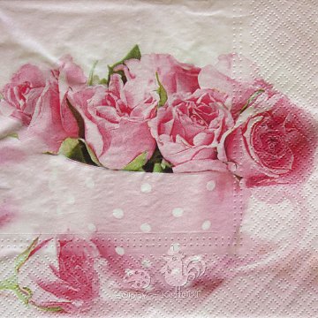 Ubrousek na decoupage - vzor 0236 růže růžové, hrneček