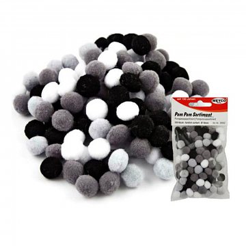 Bambulky pompony 1 cm - 120 ks bílošedé