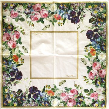 Ubrousek na decoupage - vzor 0239 retro růže Royal Flowers, motýl