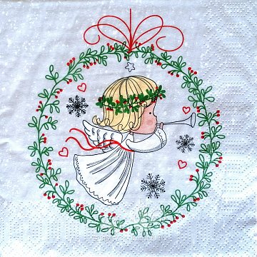 Ubrousek na decoupage - vzor 1715 andílek s trubkou