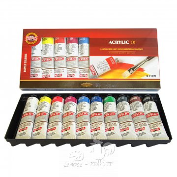 Akrylové barvy Koh-i-noor velká sada 10 x 40 ml