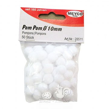 Bambulky pompony 1 cm - 50 ks bílé
