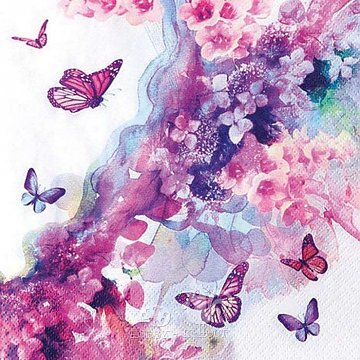 Ubrousek na decoupage - vzor 2119 motýli, kytky růžové, poslední 1 ks