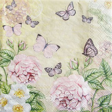 Ubrousek na decoupage - vzor 0229 růže, motýli