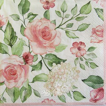 Ubrousek na decoupage - vzor 0254 růže a hortenzie