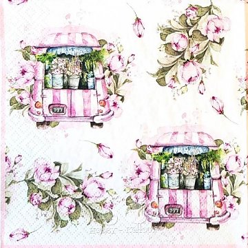 Ubrousek na decoupage - vzor 005 retro Flower auto