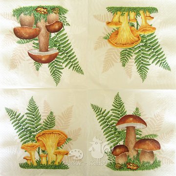 Ubrousek na decoupage - vzor 2708 houby, kapradí