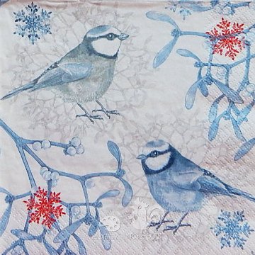 Ubrousek na decoupage - vzor 4459 ptáčci zima jmelí