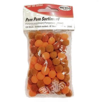Bambulky pompony 1 cm - 120 ks hnědé, oranž, vínové