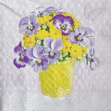 Ubrousek na decoupage - vzor 1316 macešky v květináči