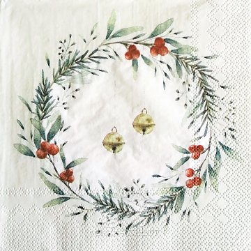Ubrousek na decoupage - vzor 3414 vánoce věnec, rolničky