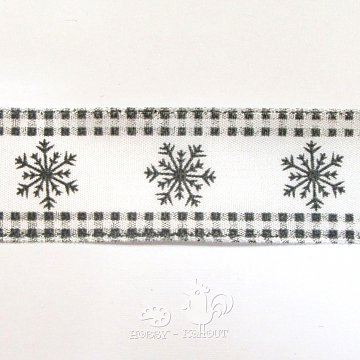 Noelia stuha vločky š. 38 mm - bílošedá 1 m
