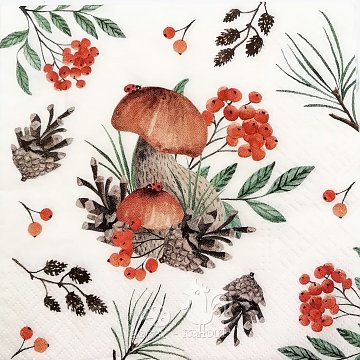 Ubrousek na decoupage - vzor 2709 houby, jeřabiny
