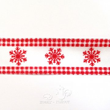 Noelia stuha vločky 38 mm - bíločervená 1 m