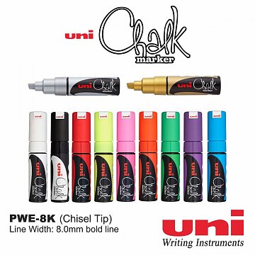 Křídový popisovač UNI chalk na tabule 8 mm - sortiment:
