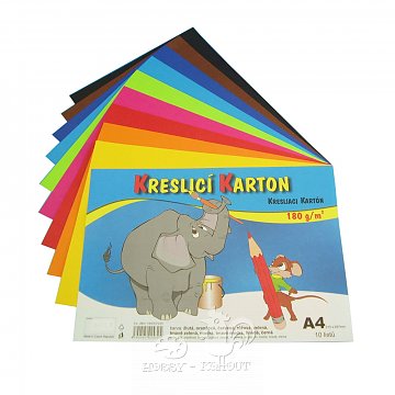 A4 Barevné čtvrtky - kreslící karton sada 10 ks 180g/m2