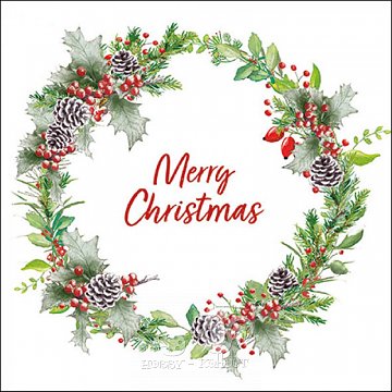 Ubrousek na decoupage - vzor 3417 vánoce věnec šišky, Merry Christmas