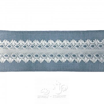 Jutová stuha s krajkou š. 60 mm - šedomodrá 1 m